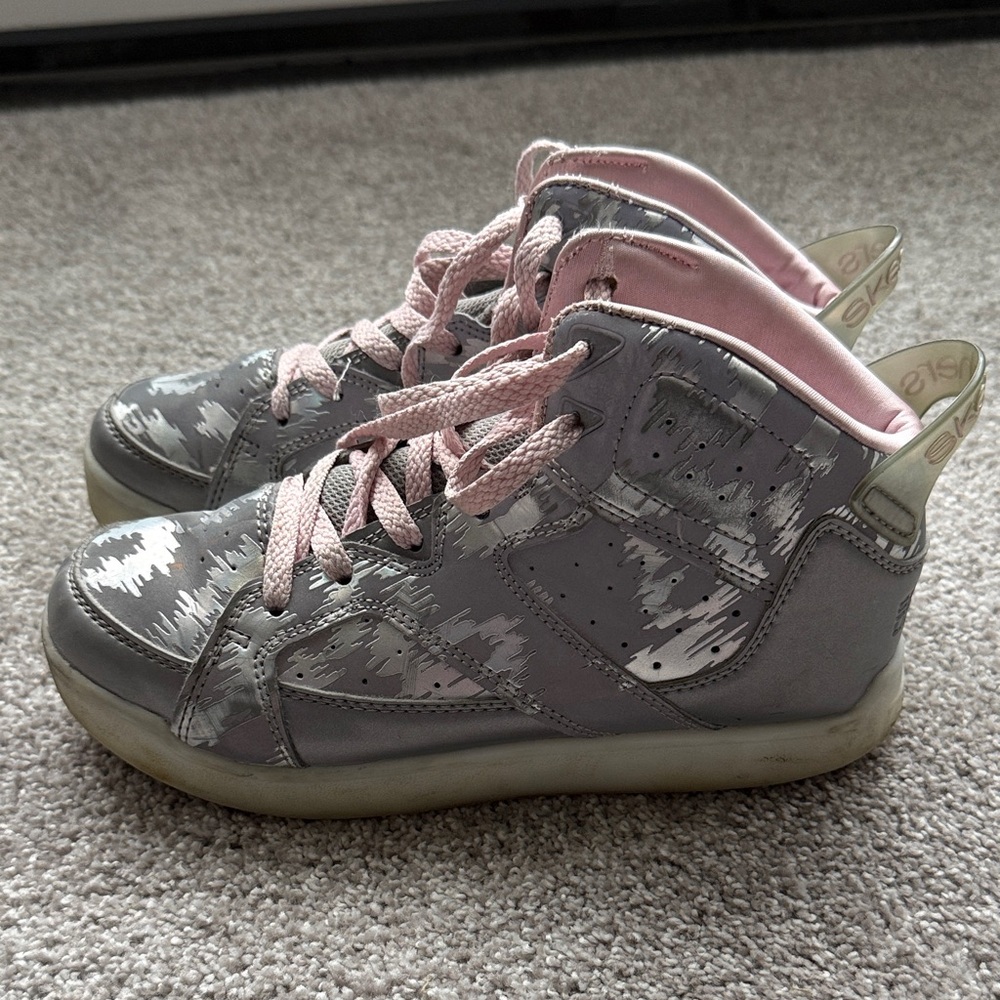 Skechers Gray & Pink High-Top Kids Sneakers